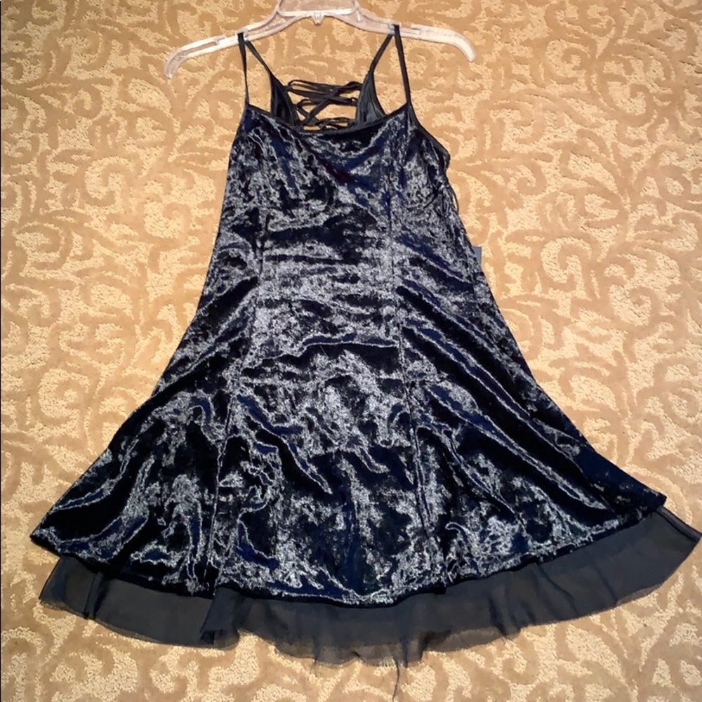 black velvet unif dress skinny straps, tie up back